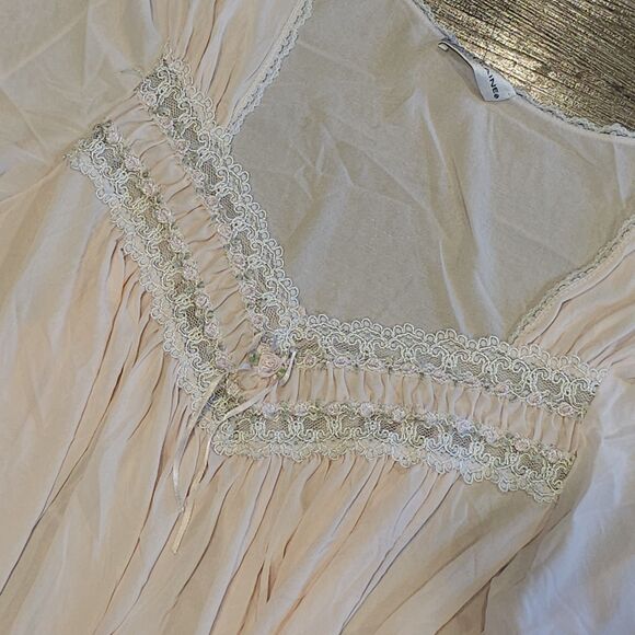 vintage sheer nightgown lace trim flutter sleeve romantic blush pink bridal L/XL - Picture 2 of 10